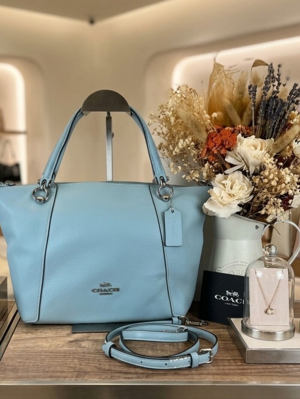 Coach Kacey Satchel Bag C6229 Sky light‎ Blue Pebble Leather Tote Crossbody
